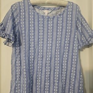 LC Lauren Conrad Blue and White Striped Floral Top